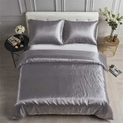 Produktbild von COZYOR Satin-Bettwäsche, mit verstecktem Reißverschluss, 135x200cm+40x80cm, hellgrau
