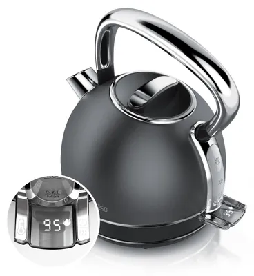 Image de Bouilloire Arendo avec réglage de la température, 1,7 l, 2200 W, acier inoxydable Retro Style Vintage, protection contre la surchauffe & la cuisson à sec, noir