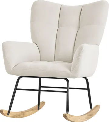 Produktbild von ML-Design Schaukelsessel Beige mit Bezug in Frottee-Optik, Gepolsterter Schwingsessel mit Holzkufen, Relaxsessel mit Armlehnen