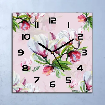 Produktbild von Wanduhr Echt-Glas-Küchenuhr Magnolienblüten Quarz Lautlos 30x30 Deko Bilder