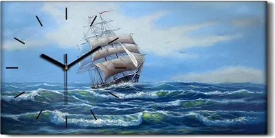 Produktbild von Wandbild Leinwand Bilder mit Uhr 60x30 Schiff Meeres Gemälde Landschafts - schwarze Hände