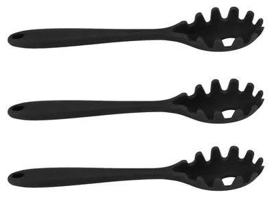 Produktbild von 3 Stück Silikon-Spaghettilöffel, All-in-1, lebensmittelecht, hitzebeständig, Nudelgabel, Küchenutensilien, Schwarz