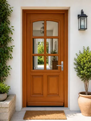 Immagine prodotto di Porta d'ingresso in legno con vetrata Agatha, H.215xL.80 cm, lato tavolo P. sinistra, maniglia, cilindro grande, GD MENUISERIES
