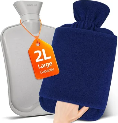 Zdjęcie produktu dla Butelka na gorącą wodę z pokrowcem z polaru 2L duża butelka na łóżko z naturalnej gumy niebieska