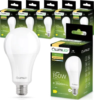 Produktbild von LUMILED A80 E27 LED Lampe 18W ersetzt 150W 2500 lm Leuchtmittel 3000K Warmweiß Birnen Lampen 260° Glühbirne 6er-Pack Energiesparlampe