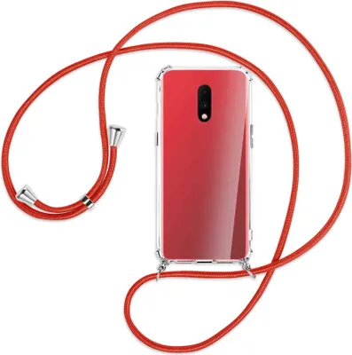 Produktbild von Handykette Backcover-Schutzhülle mit Band (Metall silberfarben) für OnePlus 7 - rot