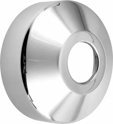 A chrome-plated rosette for plumbing, shown in isolation against a white background.