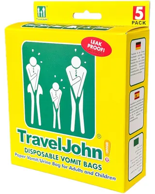 Produktbild von 5 TravelJohn TravelJohn 2-in-1 Brechbeutel & Wegwerf-Urinale aus Papier 800 ml TJ66829B-EU Einwegurinal Wegwerftoilette Taschen-WC