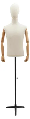 Image de Mannequin masculin – Torse supérieur – Hauteur réglable de 130 à 188 cm – Mains et tête articulées – Idéal pour les costumes, les chemises et les manteaux – Couleur lin
