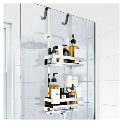 Produktbild von Duschablage ohne Bohren für das Badezimmer, Badregal zum Hängen für Glasduschtüren, Duschregal für Shampoo in Silber