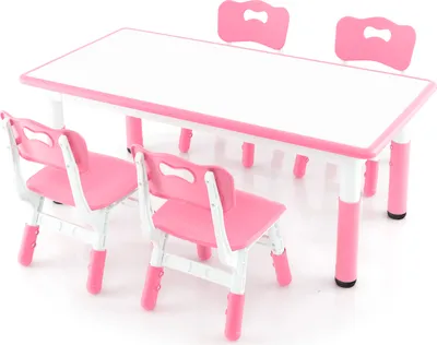 Produktbild von GOPLUS Kindertisch Set mit 4 Stühlen, Schreibtisch höhenverstellbar mit Graffiti-Tischfläche 120x60cm, Kindertischgruppe ab 18 Monate