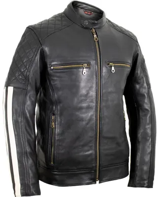 Produktbild von Retro Biker Motorrad Lederjacke Motorradjacke Chopperjacke mit Protektoren (XL)