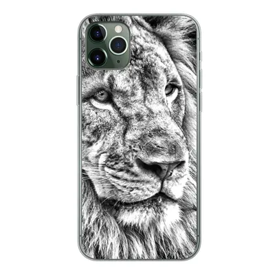 Produktbild von MuchoWow® Handyhülle Schutzhülle Hülle für iPhone 11 Pro Max Porträt - Löwe - Schwarz und weiß Silikon Softcase Handy Hülle - Schutz