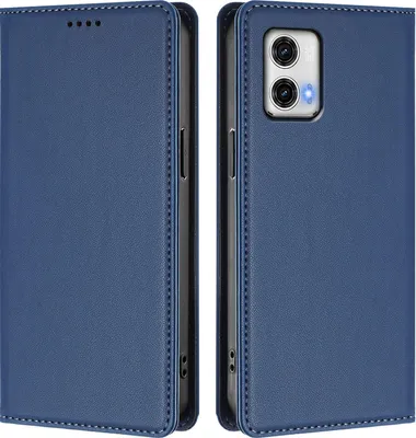 Produktbild von Handyhülle für Motorola Moto G73 5G, Kunstleder Klapphülle Stoßfeste Magnetische Hülle mit Ständer Dunkelblau