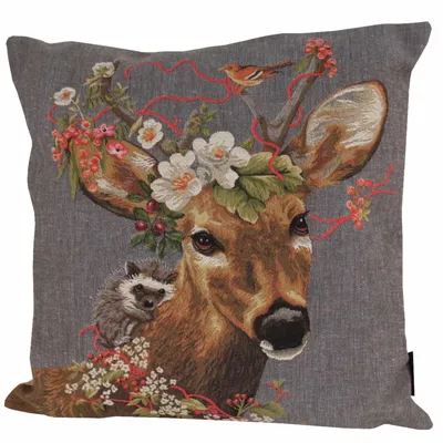 Produktbild von Mars & More Gobelin Kissen Rehbock mit Blumen und Igelchen ca. 45x45cm