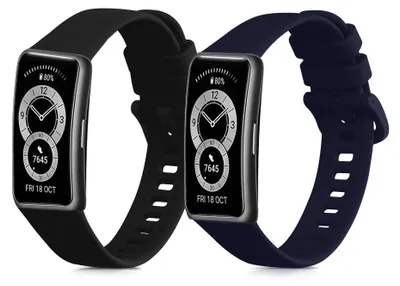 Produktbild von kwmobile 2x Uhrenarmband für Huawei Band 10 / 9 / 8 Armband - Fitnesstracker Band Set aus TPU Silikon - Ersatzarmband Smartwatch - Schwarz Dunkelblau