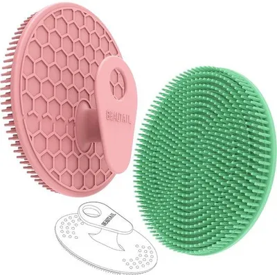 Productafbeelding van Zachte exfoliërende borstelset, 3-delig, roze en groen, siliconen