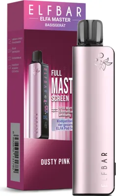 A pink ELFBAR ELFA Master Kit is shown next to its packaging.