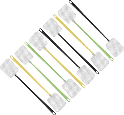 Produktbild von Fackelmann Fliegenklatsche TECNO, Insektenschutz mit Aufhängöse (Farbe: gemischt Gelb, Grün, Schwarz), Menge: 1 x 10er Set
