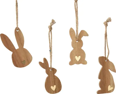 Produktbild von Osterhase zum Aufhängen 4x10cm Holz mit Herzmotiv 1 Stück sortiert