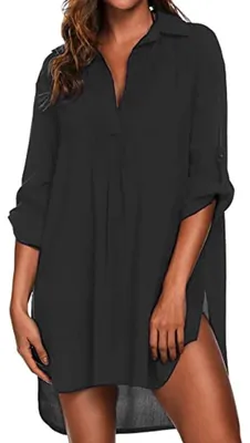 Produktbild von KBRPEY Strandtunika Damen Hemdbluse Transparent Bikini Cover up Strandkleider So
