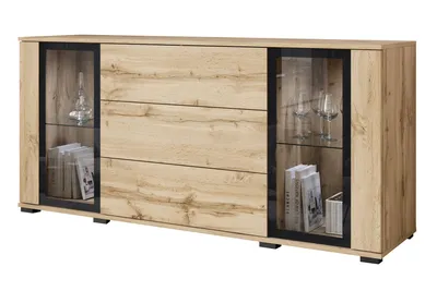 Obrázek produktu pro MINIO go for it komoda, "FARO", 150 cm, 2 dvířka, 3 zásuvky, bez LED osvětlení, barva dub Wotan