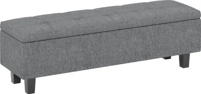 Zdjęcie produktu dla Ławka HOMCOM z miejscem do przechowywania i tapicerką imitującą len, z drewnianymi nogami, do sypialni, salonu, przedpokoju, 138 x 40 x 45 cm, kolor ciemnoszary