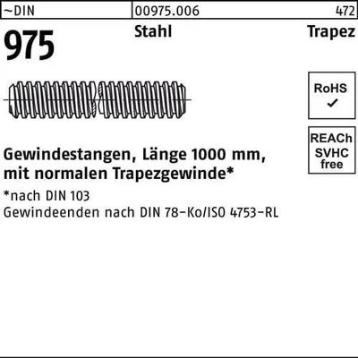 Produktbild von Gewindestange DIN 975 Trapezgewinde TR 12 x 3 x 1000mm Stahl