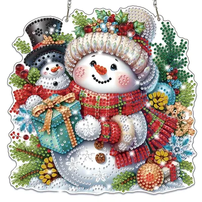 Produktbild von Diamond Painting Anhänger - 5D Bastelset mit Schneemann-Motiv - Dekoration für Fenster Wand und Tür - Mehrfarbig
