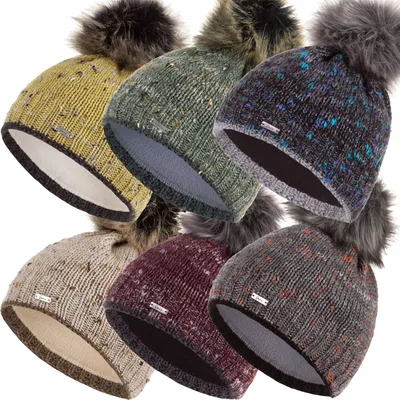 Produktbild von Faera Wintermütze warm gefüttert mit Kunstfell Bommel-Mütze Fleece-Futter Winter Strick-Mütze Beanie-Mütze Damen Herren One-Size 15, Farbe:Grün