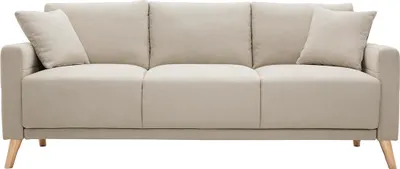 Produktbild von Miliboo - Sofa aus beigem Stoff und hellem Holz 3-Sitzer MUNIK
