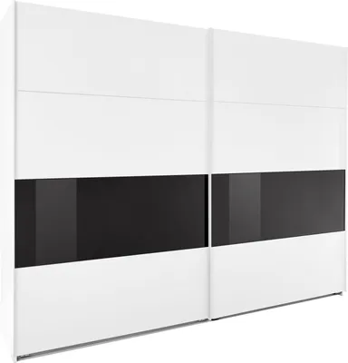 Produktbild von Schwebetürenschrank Bramfeld Kleiderschrank Ausfürung wählbar,weiß / Schwarzglas,270x64x236cm