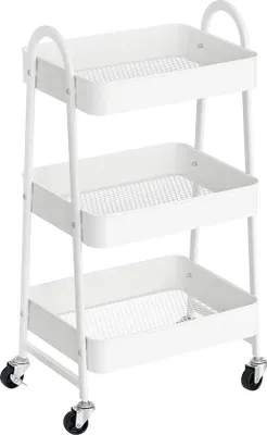 Productafbeelding van Famanu trolley met 3 niveaus, metaal, keukentrolley, met handgrepen, 2 remmen, eenvoudig te monteren, wit