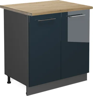 Produktbild von Spülenunterschrank Vicco Fame-Line Dunkelblau Hochglanz 80 cm mit Regal, AP Eiche, Model 48799