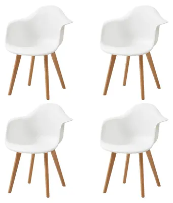 Image de Chaises de salle à manger - Lot de 4 - Style minimaliste, rétro et moderne - Avec dossier - Assise en plastique - Pieds en hêtre