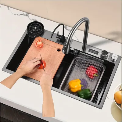 Obrázek produktu pro Dřez do kuchyně - Dřez z nerezové oceli - Jednodřez - Pracovní plocha s dřezem - Jednokomorový dřez - 68x45 cm