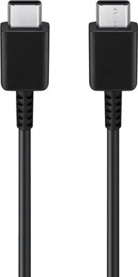 A black USB-C to USB-C cable is shown against a white background.
