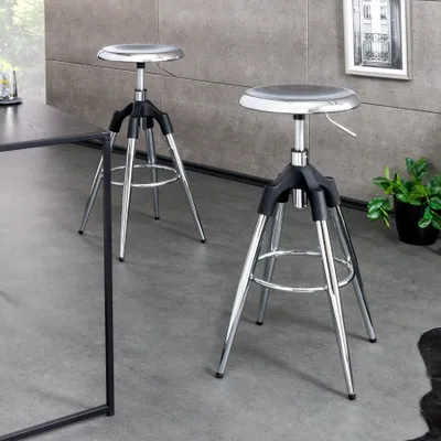 Produktbild von riess-ambiente Höhenverstellbarer Barhocker INDUSTRIAL Chrom silber schwarz Metall rund drehbar Barstuhl Tresenstuhl Tresenhocker