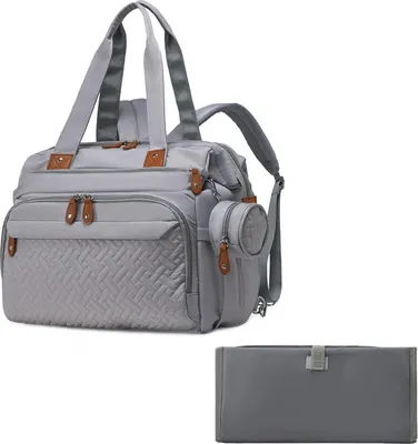 Produktbild von ASKSA Baby Wickeltasche Gross mit Schnullertasche und Wickelunterlage Multifunktions Babytasche Reisewindeltasche fuer Mama und Papa, Grau
