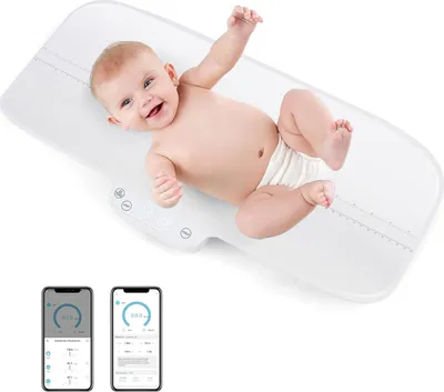 Produktbild von Babywaage Digital mit Bluetooth bis 30KG, Kinder- & Tierwaage mit LED Anzeige & 4 Gewichtseinheiten & Skala & Tarafunktion, Multifunktionale Waage für Baby & Haustier