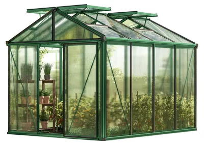 Image de GFP Serre Diamas 22 Premium 235x311 cm Panneaux double paroi 16 mm, couleur vert mousse