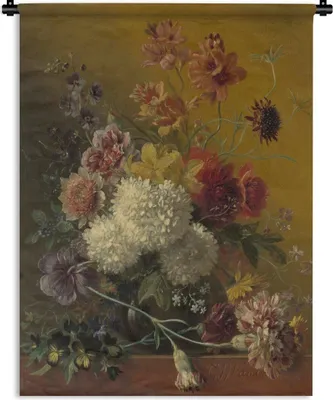 Produktbild von MuchoWow® Wandteppich Wandbehang Stilleben mit Blumen - Gemälde von G.J.J Van Os 60x80 cm Tapisserie Dekoration Wandtuch - Decke - Wandtücher - Wohne