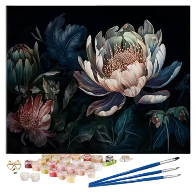 Imagen del producto de Kit de pintura por números para principiantes, manualidades, pinturas acrílicas, motivos florales, tamaño 40 x 50 cm