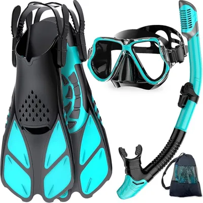 Productafbeelding van Snorkelset voor volwassenen, vinnetjes, duikbril, zwart-groen, model 2023, maat S/M