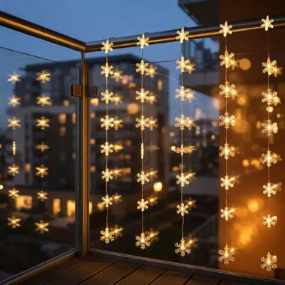 Obrázok produktu pre LED záves so snehovými vločkami - 40 LED - batérie / časovač / 8 funkcií