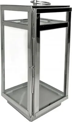 Produktbild von Casa Padrino Deko Kerzenleuchter Silber 18,5 x 18,5 x H. 38 cm - Metall Laterne mit Tragegriff - Gastronomie Accessoires - Restaurant Accessoires - Hotel Accessoires - Deko Accessoires
