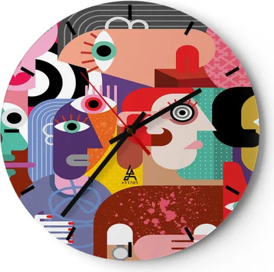 Produktbild von Wanduhr - Rund - Glasuhr - Abstraktion modern - 30x30cm - Schleichendes Uhrwerk - Lautlos - zum Aufhängen bereit - Dekoration Modern - Wanddekoration aus Glas - C3AR30x30-3624