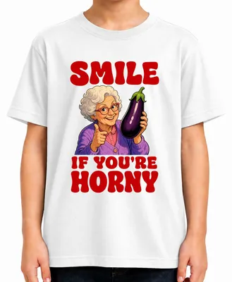 Produktbild von Smile If You're Horny Oma Aubergine Witzig Geschenk Gag Sarkasmus Kinder T-Shirt, Weiß, 104