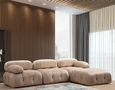 Image de Hanah Home, Bubble Corner ( L1-O1-1R -Puf) - Crème, Canapés d'angle, Crème, Polyester, 288 x 75 x 95 x  cm