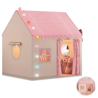 Produktbild von Kinderzelte, Kinder Spielhaus Indoor, Kinder Bettzelt, Kleines Haus im Freien Kleinkind Spielhaus Castle，mit einer Kette von Starlights, 120x105x128cm